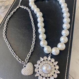 2 gorgeous necklaces with crystals and large faux Pearls